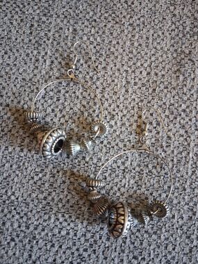 Antique Silver Beaded Hoop Earrings